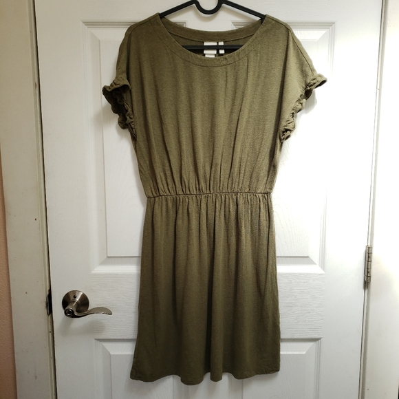 H&M Green Linen Blend Ruffle Sleeve Elastic Waist Dress - Picture 1 of 4